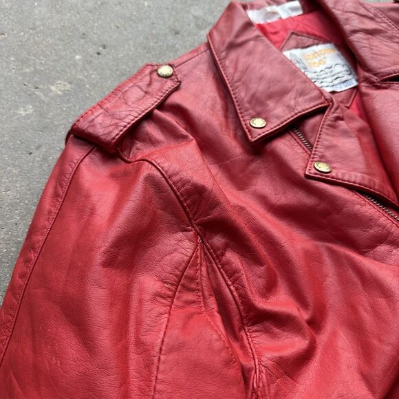 Rare Vintage London Fog Red Leather Moto Jacket Women’s 12 Made in Korea 80s - Picture 14 of 16